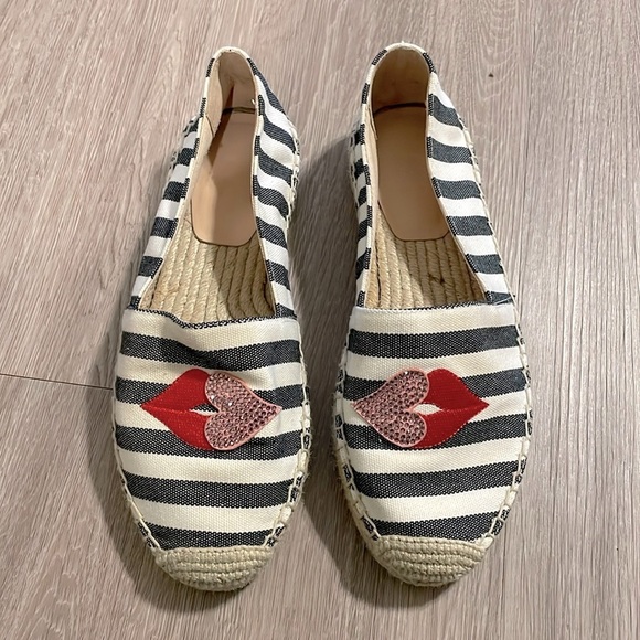 Kate Spade Women Gimlet Heart Espadrille Size 5 Stripe Embroidered Preppy - Picture 2 of 11